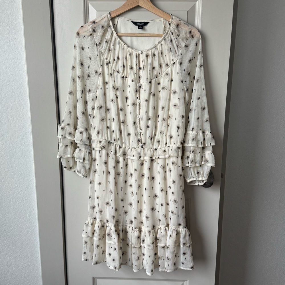Simply Vera Vera Wang Multicolor Cream/black Chiffon Ruffle Long Sleeve dress M